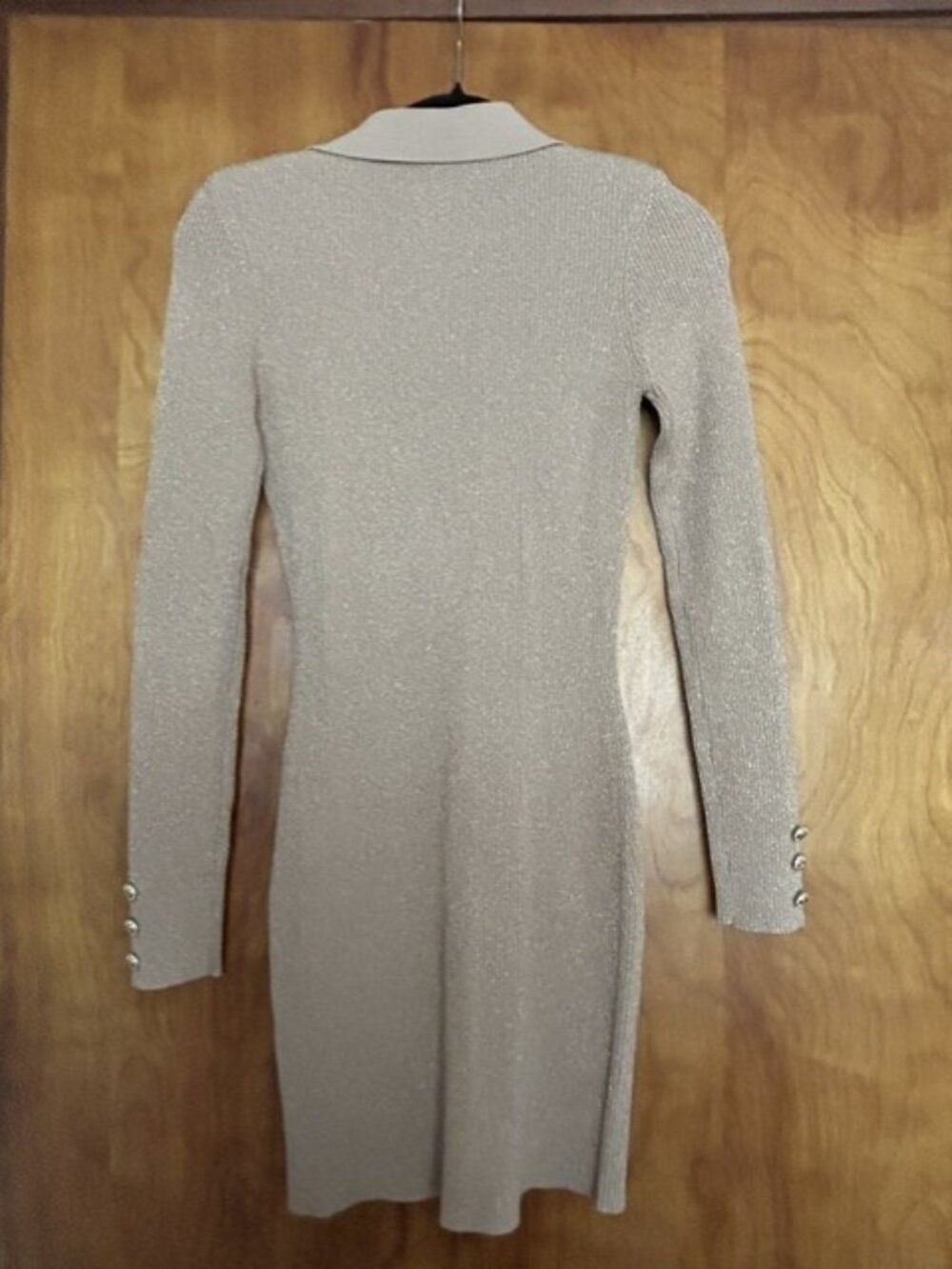 Retrofête Metallic Ribbed Knit Blazer Mini Dress Beige Gold Size S - Picture 3 of 6